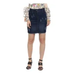 Blue Distressed Denim Skirt for Women