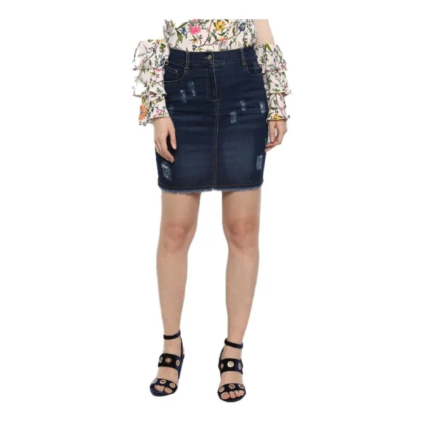 Blue Distressed Denim Skirt for Women