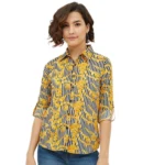 Mustard Printed Roll Up Sleeve Shirt