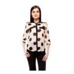 Generic Women's Polyester Polka Roll Up Sleeve Standard Length Shirt (Peach)