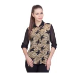 Black Polyester Printed Roll Up Sleeve Shirt