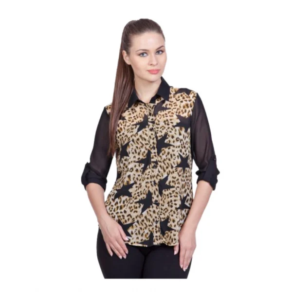 Black Polyester Printed Roll Up Sleeve Shirt