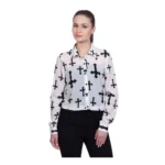 White Polyester Printed Long Sleeve Shirt