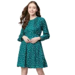 Green White Polka Long Sleeve Dress