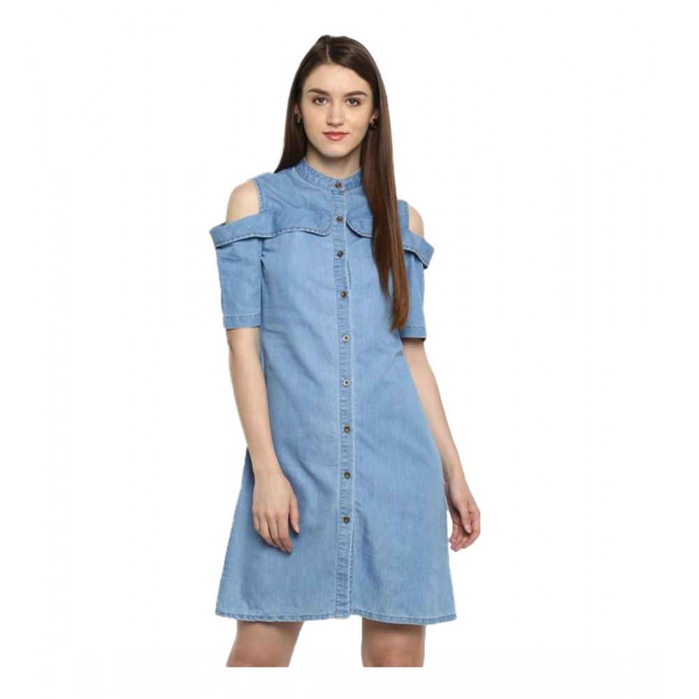 Blue Denim Cold Shoulder Dress