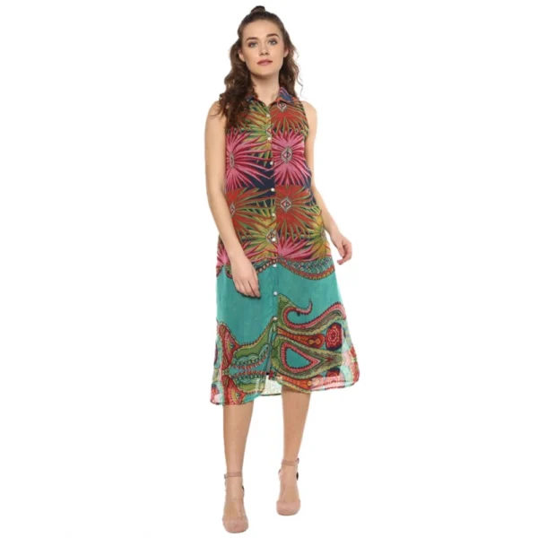 Multicolor Floral Sleeveless Below Knee Dress