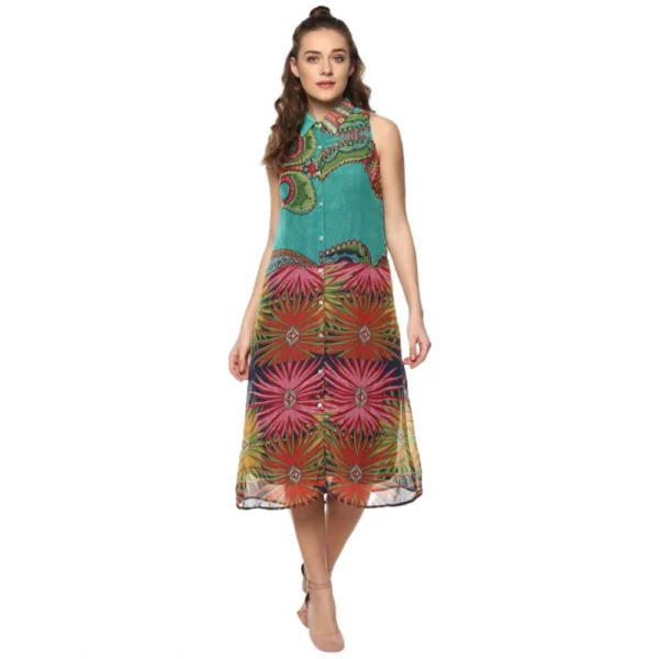 Multicolor Floral Sleeveless Midi Dress for Women