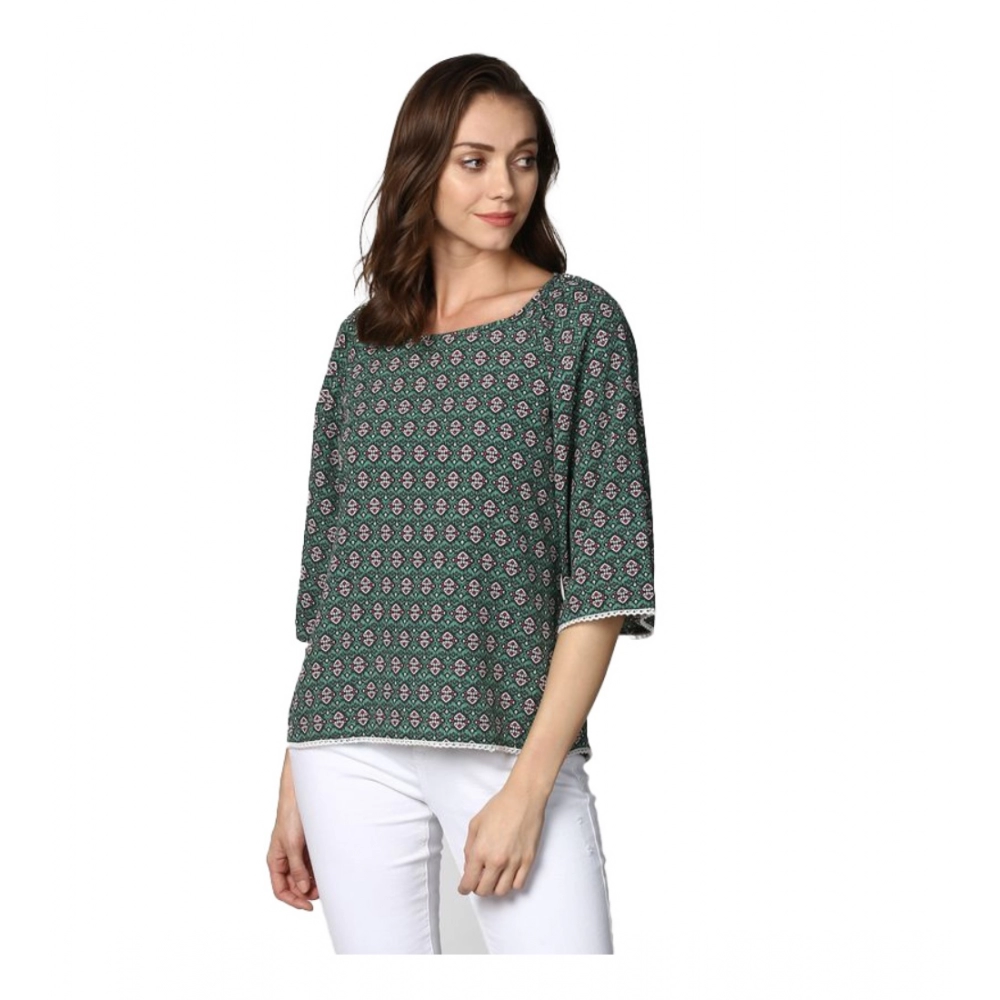 54041835419_92741329ea_o_d-1000x1000-1.webp Green Printed 3/4 Sleeve Polyester Top for Women