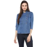Blue Denim 3/4th Sleeves Regular Top
