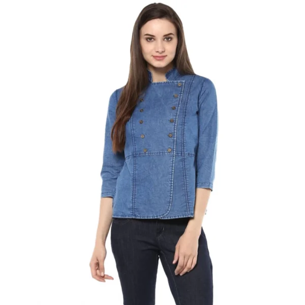 Blue Denim 3/4th Sleeves Regular Top