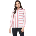 Red Cotton Striped Roll Up Sleeve Top