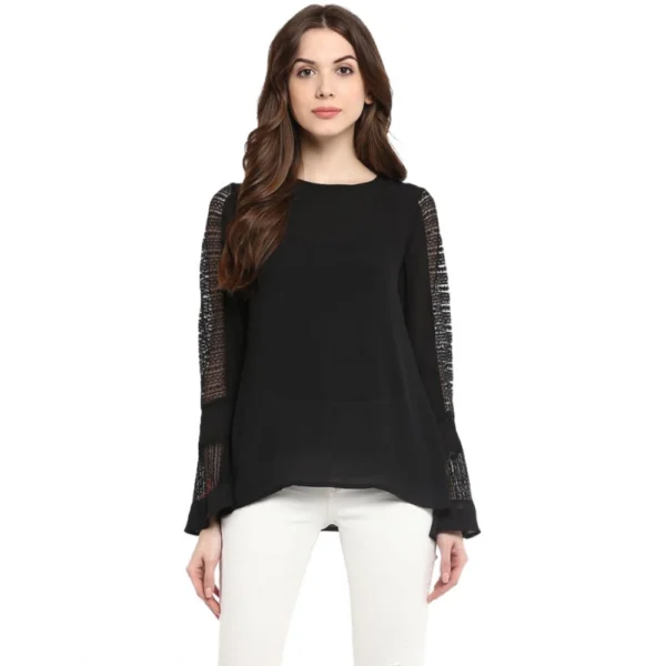 Black Georgette Bell Sleeve Top