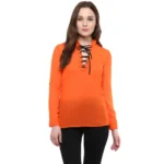 Orange Polyester Long Sleeve Top