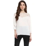 White Georgette 3/4 Sleeve Top
