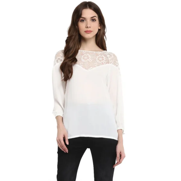 White Georgette 3/4 Sleeve Top