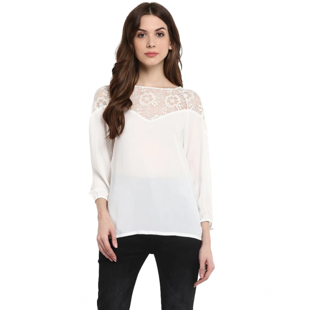 White Georgette 3/4 Sleeve Top