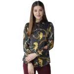 Black Gold Satin Printed Shirt