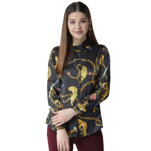 Black Gold Satin Printed Shirt