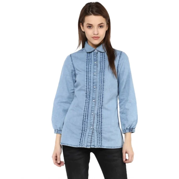 Blue Solid Denim Shirt for Women