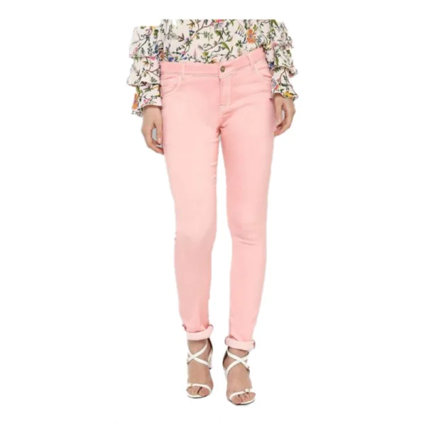 Pink Denim Buttoned Jeans for Women