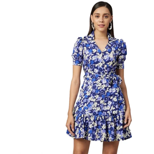 Blue Purple Floral Short Sleeve Dress