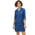 Blue Denim Long Sleeve Dress for Women