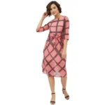 Pink Checkered Midi Dress for Women