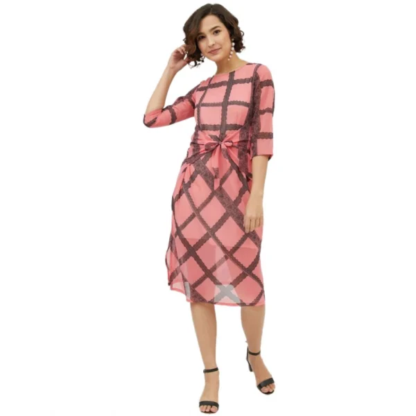 Pink Checkered Midi Dress for Women