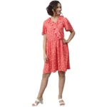 Coral Polka Flutter Above Knee Dress for Women