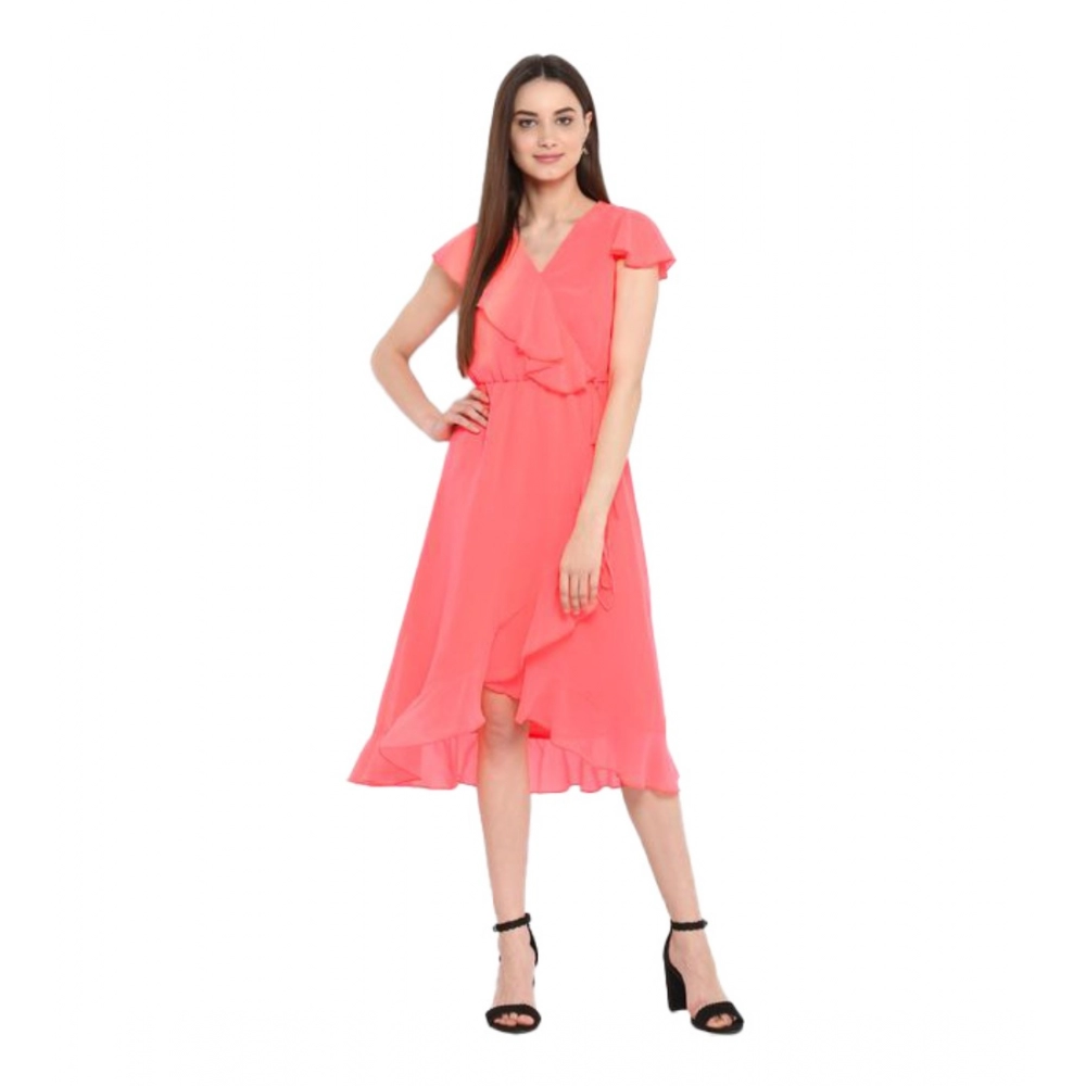 54041836309_970dc797c5_o_d-1000x1000-1.webp Coral Pink Ruffled Cap Sleeve Below Knee Dress