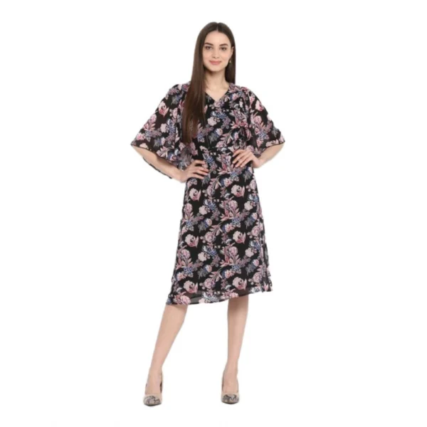 Black Multicolor Polyester Floral Dress