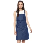 Generic Women's Denim Solid Shoulder Straps Above Knee Dress (Blue)