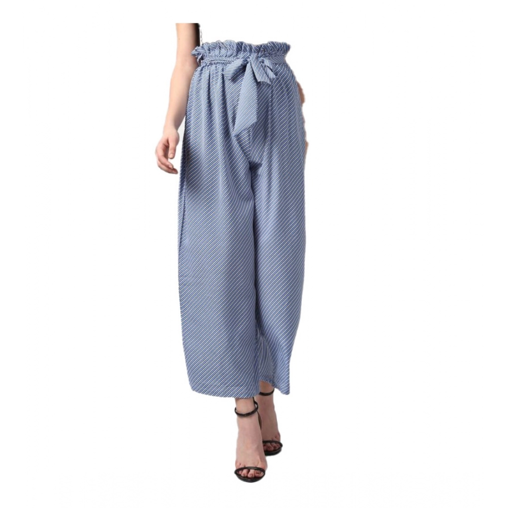 NariHaat Women's Blue Striped Polyester Trousers