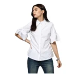 White Solid Cotton Bell Sleeve Top for Women