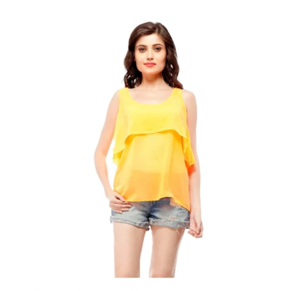 Yellow Polyester Sleeveless Top