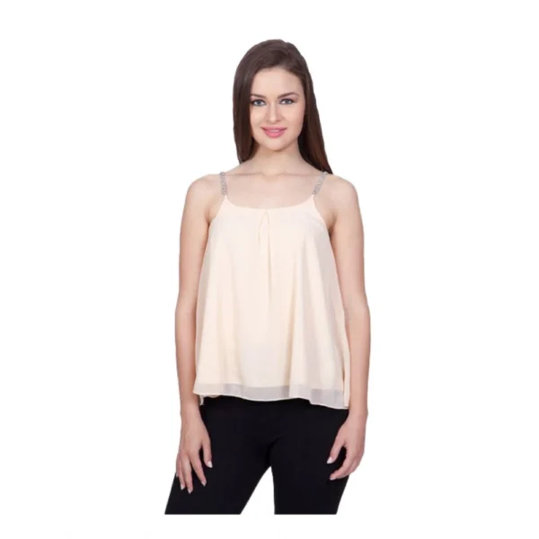 Beige Polyester Shoulder Strap Top