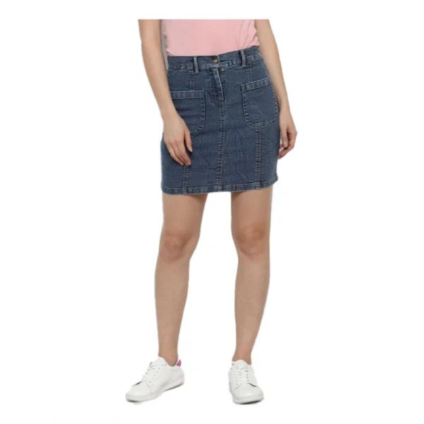 Blue Denim Front Pocket Skirt for Women