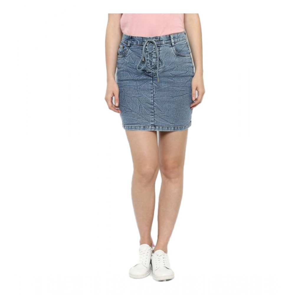 Blue Denim Drawstring Skirt for Women