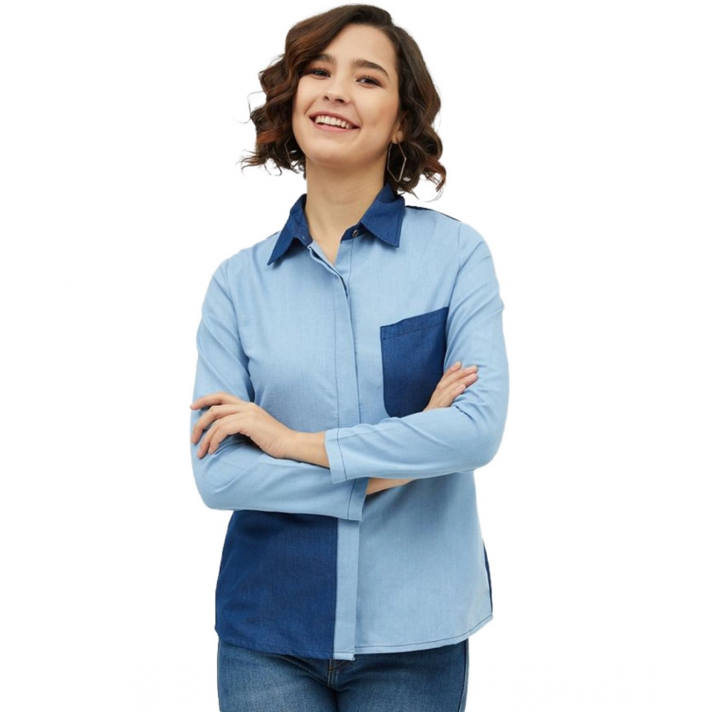 Blue Denim Patch Work Shirt