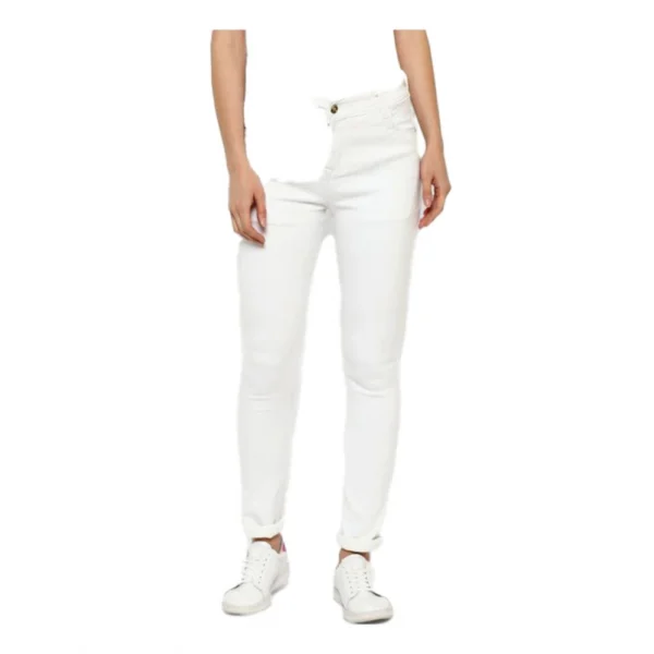 White Denim Buttoned Jeans for Women