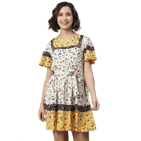 Multicolor Floral Flutter Above Knee Dress for Women