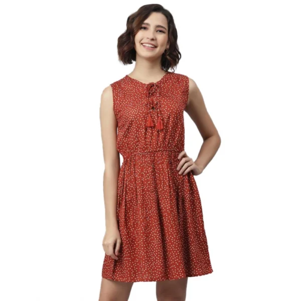 Rust Polka Sleeveless Above Knee Dress for Women