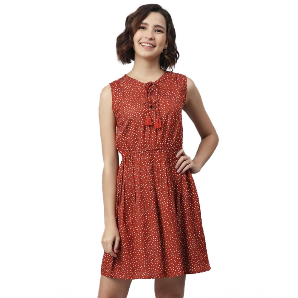 Rust Polka Sleeveless Above Knee Dress for Women