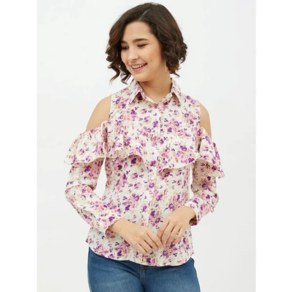 White Floral Cold Shoulder Shirt