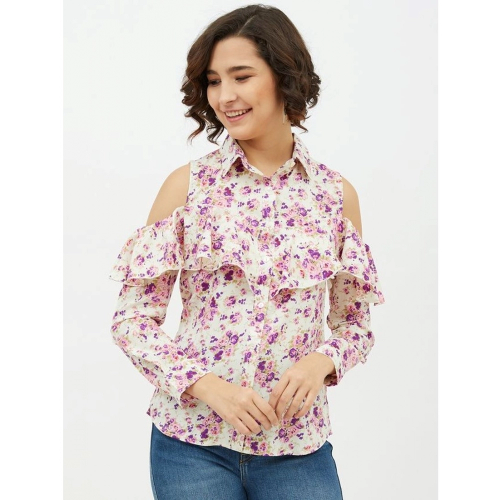 White Floral Cold Shoulder Shirt
