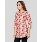Generic Women's Cotton Blend Mandarin Collar 3/4 Sleeves Short Top (Pink-Navy Blue) - Image 2