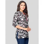 Generic Women's Cotton Blend Mandarin Collar 3/4 Sleeves Short Top (Black-White) - Image 5