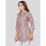 Generic Women's Cotton Blend Collared Neck 3/4 Sleeves Short Top (Teal Green) - Image 2