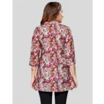 Generic Women's Cotton Blend Mandarin Collar 3/4 Sleeves Short Top (Burgundy) - Image 6