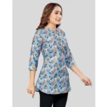 Generic Women's Cotton Blend Mandarin Collar 3/4 Sleeves Short Top (Blue) - Image 2
